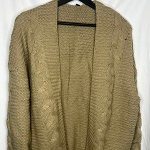 Women's Soft Knit Khaki Cardigans with Chunky Sleeves and an Open Front.